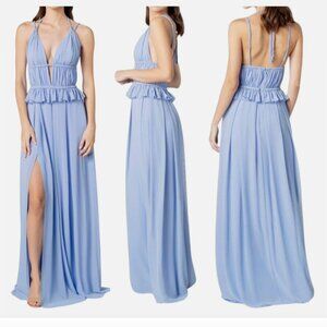 Dress the Population Athena Braided Blue Plunge V-Neck Halter Gown Size XS